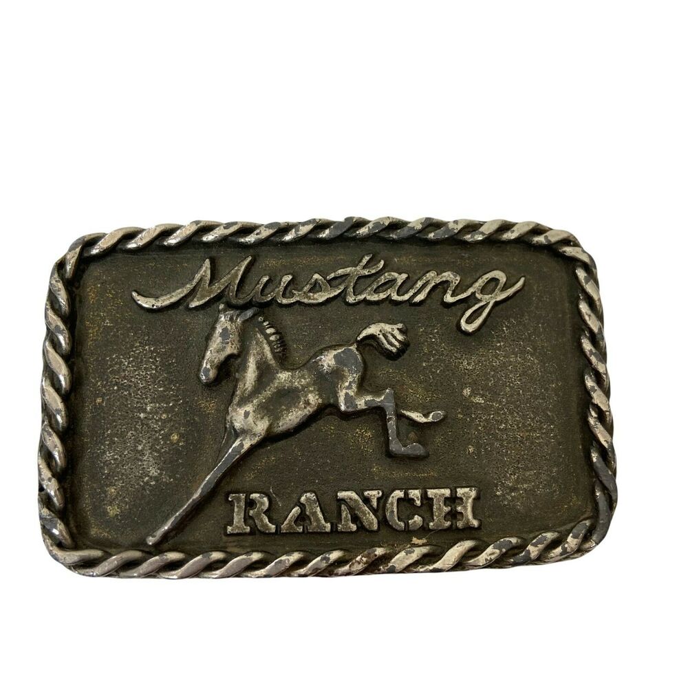 Mustang Ranch Belt Buckle Vintage Unisex Rectangle Shape Interchangeable 3"x 2"